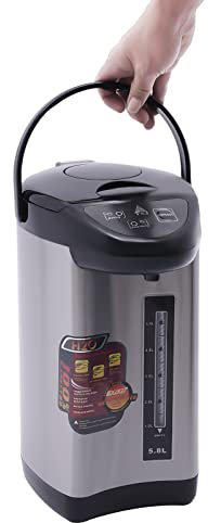 Heißwasserspender 5.8 Liter Thermopot, Edelstahl Heißes Wasserkocher mit Automatisch Konstante Temperatur 90°C, 3 Wasserabgabe, für Küche Büro Hausgebrauch (Schwarz)