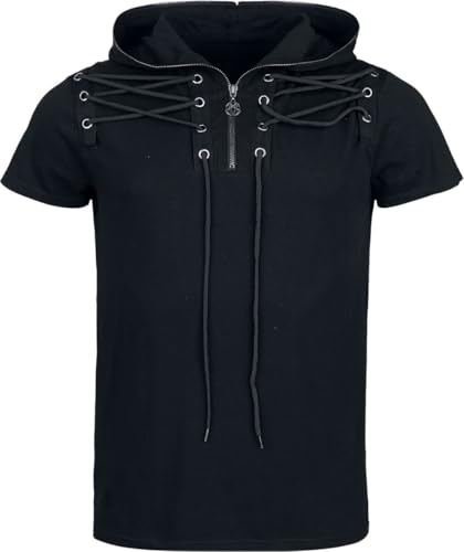Gothicana by EMP Herren schwarzes T-Shirt mit Kapuze und Schnürung mit Ösen