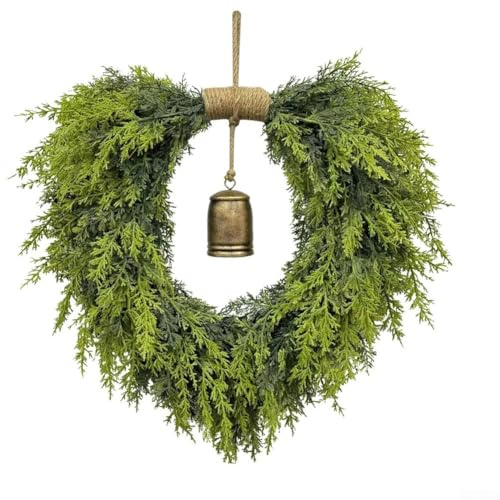 Corona de pino de campanas de Navidad con piñas de pino natural y ratán, adecuada para decoración de puertas y ventanas