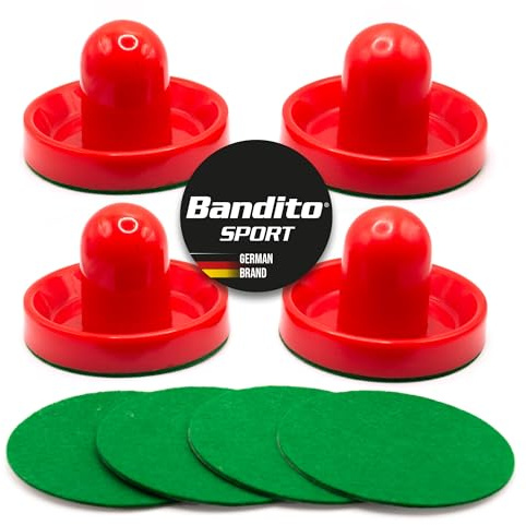 Bandito Airhockey Pusher Spielgriff Standard, 95 mm Ø mit Filzunterlage, perfekte Gleitfähigkeit, mit Fingerschutz-Rand, Puck-Schieber für Tischhockey 4 St. Set inkl. 4 Ersatz-Filze