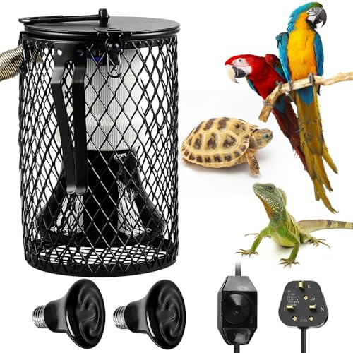 YANGUN Reptile Heat Lamp with Guard, with 2 Pack 50W Ceramic Heating Lamp, Reptile Heat Bulb for Tortoise, Snake, Frog, Lizard, Chicks