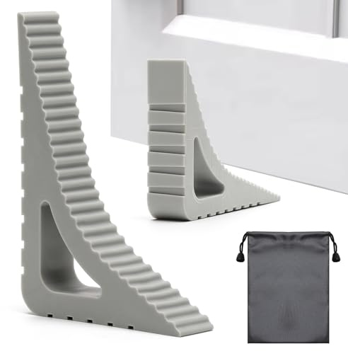UOCAI 2 Stück Türstopper Keil Gummi mit Wasserdichter Beutel, Fensterstopper Beim Lüften, Türstopper Wand, Türkeil Gummi für Alle Oberflächen, Gummikeile für Türen und Fenster, Flexibel Anpassbar