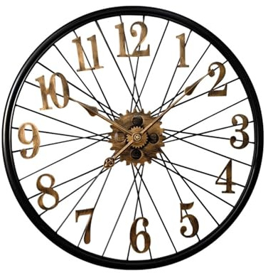 PAHION 23,62 Zoll Retro Kunst Aus Eisen Wanduhr Nordic Silent Vintage Metall Industrial Style Decor Quarz Uhren Rad/Fahrradfelge Runde Wandaufkleber Dekorative Uhr
