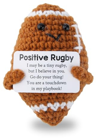 Wasise Rugby-Geschenke für Männer - Häkel-Rugby-Sportgeschenke, handgefertigte positive Rugby-Puppe mit Ermutigungskarte, Puppen zur Bestätigung und Unterstützung, herzerwärmendes