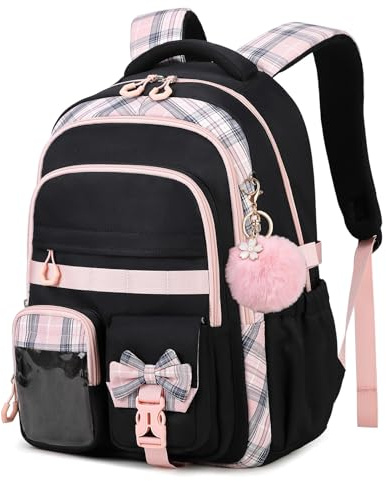 Amythe Zaino Scuola Elementare Bambina Leggero e Ergonomico | 22L, Zaini Medie per Ragazze dagli 8 ai 14 anni, Zaino Ragazza Casual per Scuola Viaggi, Nero Rosa