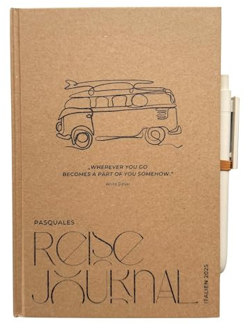 casa ferraro Personalisiertes Reise-Notizbuch A5 mit Gravur & Stift | Reisejournal mit Motiv | Geschenk zur Weltreise & Rundreise | Reise Tagebuch mit Namen | Geldgeschenk Reise (Motiv Van)