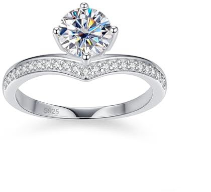 AOMEKASO Damenring - Moissanit Diamant Ring - mit GRA-Zertifikat, 925er Reines Silber, 18K Weißgold Beschichtet, Grad D+ VVS1, Geeignet für: Verabredung/Tägliches Tragen/Hochzeit/Geburtstag