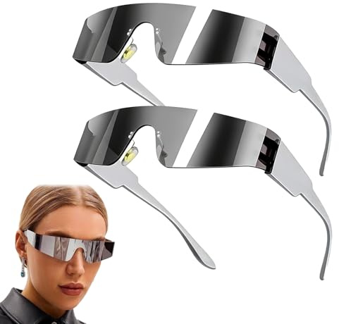 2 Stück Futuristische Sonnenbrille, Schnelle Brille, Rave Brille, Funbrille