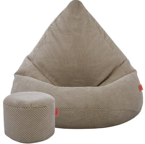 Slevobox Sitzsack mit Hocker Cappuccino 80x80x110 cm - Sitzsack Erwachsene mit Füllung - Schlafzimmer und Wohnzimmer Möbel - Samt Indoor Sitzsäcke - Bean Bag - Lounge Sessel
