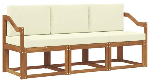 vidaXL Outdoor-Sofagarnitur mit Kissen 3 pcs Natur und Creme, Garten, Moderne, langlebige Gartenbank, Flexibles Möbel für Terrasse, Lounge für gemütliche Stunden