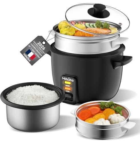 Fornello per riso, cuociriso da 1 l, con pentola interna antiaderente per preparare zuppe, stufati, cereali, cereali, conservazione del calore (nero K)