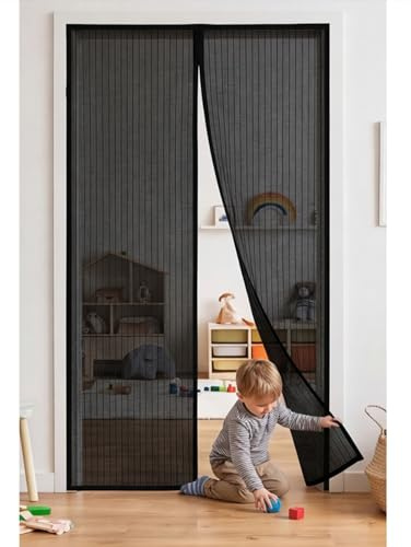 Moustiquaire Porte 123 x 163 cm Maintient L'Air Frais à L'Intérieur Moustiquaire pour Portes Sans Perçage pour Balcon, Terrasse, Porte D’Entrée, Noir