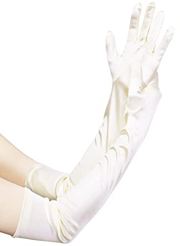JISEN Damen Lange Party formelle Braut 20er Jahre Satin Handschuhe Hochzeit Oper Fäustlinge Gr. One size, Gebrochenes Weiß, 56 cm (22 Zoll)