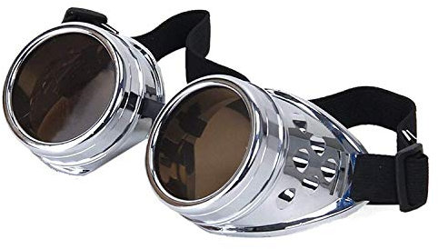 Ultra Silber Steampunk-Brille Mit Braunen Gläsern - Herren Damen Cyber-Gase Viktorianisches Punk-Schweißen Cosplay-Brille Goth Rustikale Niete Runde Fliegende Kostüm-Pilotenbrille