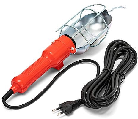 Velamp IS529 Lampe de Travail portative avec Cage métallique, culot E27, Compatible LED. Baladeuse avec Interrupteur et câble 10 mètres. pour Le Garage, la Cave, l'atelier, Le Chantier, 60 W, Orange