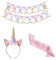 Dusenly Unicorn Headband and Sash Set for Birthday Parties