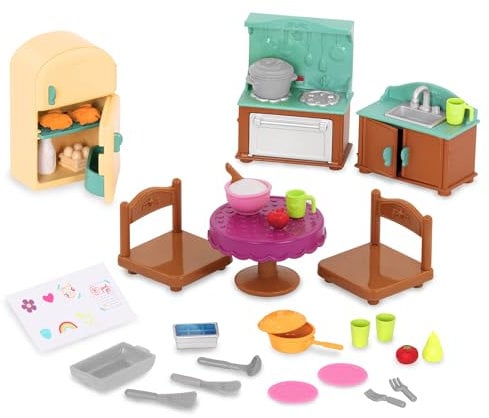 Li’l Woodzeez – Country Kitchen Set – 30pc Toy Set with Furniture, Food, and Kitchen Accessories – Miniature Toys and Playsets for Kids Age 3+