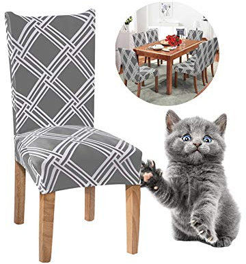 Junyito Stuhlhussen 4er 6er Elastische Set Stuhlhussen Universal Stretchhusse Stuhlbezug Stretch für Stuhl Esszimmer (Q-Grau/Gitter, 4 Stücke)