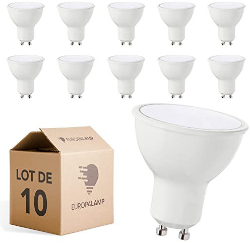 Europalamp 10 bombillas GU10 5W EQ 40W blanco natural 4500K alta luminosidad