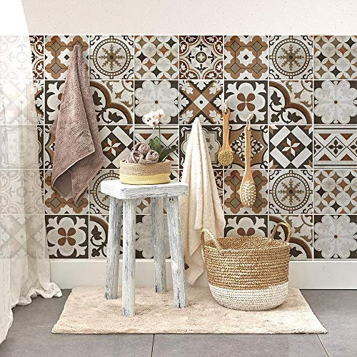 RE-COVERTILES - 32 Pcs Carrelage Sticker 15x15 cm PS00210 Mosaïque de Azulejos Autocollant mural décorative à Carreaux de ciment pour Salle de Bains et Cuisine Stickers cementine peel and stick