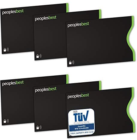 6er Set TÜV geprüfte RFID & NFC Blocker Kreditkarten-Schutzhülle - Stabile EC Kartenhülle gegen Datenklau & unerlaubtes auslesen - 100% Datenschutz Hülle für EC-Karte, Kreditkarte, Bankkarte (Schwarz)