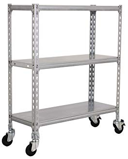 Simon Rack Simonclick Metallregal mit Rollen, 975 x 800 x 300 mm, 3 Metallböden, 75 kg Flexion-Punkt, Lagerregale, verzinkt