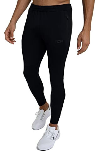 TCA Herren Rapid Quickdry enganliegende Jogging Hosen mit Reißverschlusstaschen - Schwarz, L