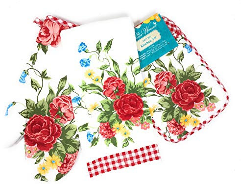 The Pioneer Woman Sweet Rose Küchentuch, Ofenhandschuh und Topflappen Set