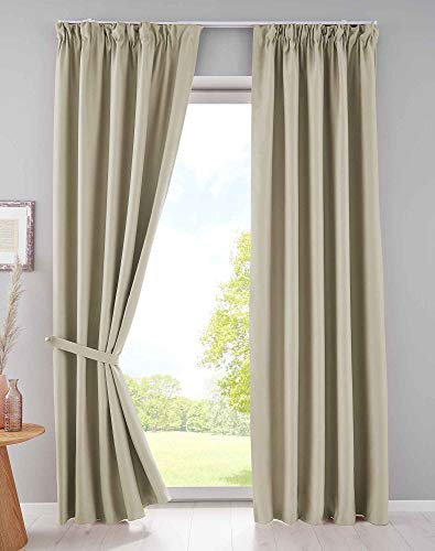 Gardinenbox 2er Set Verdunkelungsvorhänge Blickdicht »Newyork« verdeckte Schlaufen Beige HxB 245x295 cm Thermo-Gardine Blackout schalldämmend ÖKOTEX Kräuselband, 202020610-2