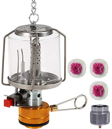 Lixada Camping Laterne Leichte Tragbare Gaslaterne im Freien Piezo Ignition Mini Gas Zeltlampe mit 3 mäntel, für Wandern Picknick (mit 3 mäntel Mapp-Kanister Adapter)