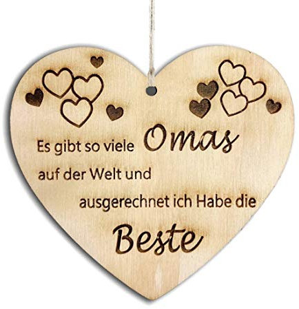 Pet-Jos Holzherz Holzschild Herz Schild Dekoschild 10 x 10 cm Beste Omas Spruch Geschenk Holz Geschenk EIN Geschenk für die Familie
