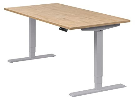 boho office® höhenverstellbarer Schreibtisch 160 x 80 cm - Elektrisch stufenlos, 2 Motoren, 3-Fach Teleskop, Memoryfunktion, inkl. Wireless Charger - Homedesk Silber inkl. Tischplatte in Wildeiche