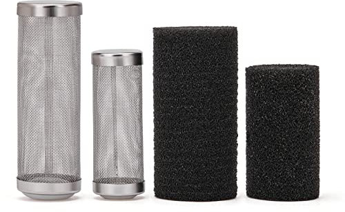 XCRUI 2 Stück 12 mm/16 mm Edelstahl Aquarium Filter Ansaugschutz Mesh Abdeckung Fischtank Filter Guard mit 2 Stück Filterschwamm für Zucht Fisch Garnelen Tank