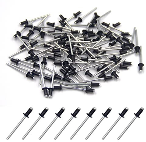 BESTYCHAO 100 Stück 3.2 x 6mm Aluminium-Blindnieten, Pop-Nieten mit offenem Ende, Packung mit 100 (Schwarz)
