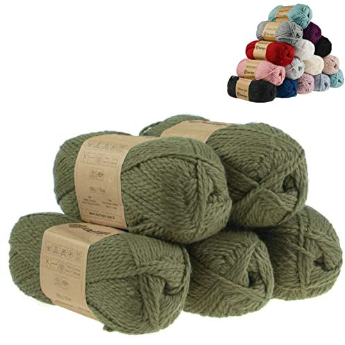 5 x 100g Strickgarn Kartopu Melange Wool Strick-Wolle Garn Häkelgarn Wolle Farbwahl, Farbe:K430 altgrün