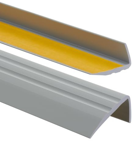 Nez de marche PVC 50x25mm, 200 cm - Profil d’angle autoadhésif, antidérapant, d'escalier-protection, bande de bordure - Gris