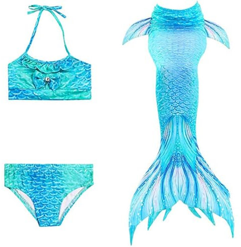 NAITOKE Meerjungfrauenschwanz zum Schwimmen für Kinder mit Bikini für Mädchen,3pc ohne Monoflosse