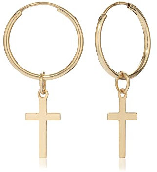 NKlaus Paar 12mm Gothic Creolen mit Kreuz 333 Gelb Gold 8 Karat Kreuz Ohrringe 8268