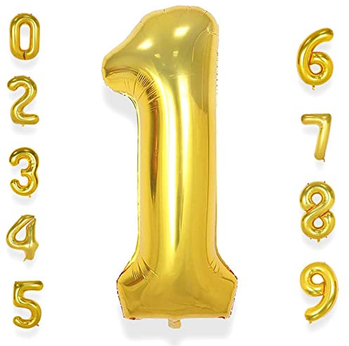 AULE Luftballon Zahl 1 Gold: XXL 101 cm Zahlen Folienballon Geburtstag Gold 1 Jahre 40 Zoll Helium Ballon Kinder Junge Mädchen Zahlenballon für Babyparty Jubiläum Deko