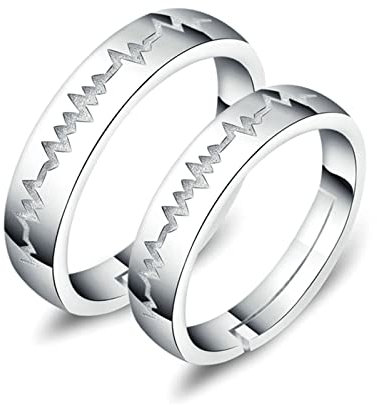 Partnerringe Verlobung, Pärchen Ringe Silber mit Silber Herzschlag Paar Verstellbare Band Schmuck Geschenk