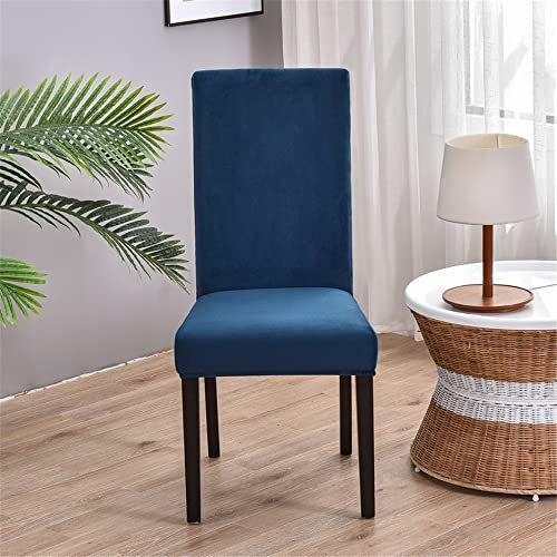 Morbuy Einfarbig Stuhlhussen Set Stretch Stuhlbezug für Esszimmerstühle, Samt Velvet Waschbarer Stuhlhussen Schwingstühle Stuhlüberzug für Haus Hotel Hochzeit Partys (4er Set,Navy blau)