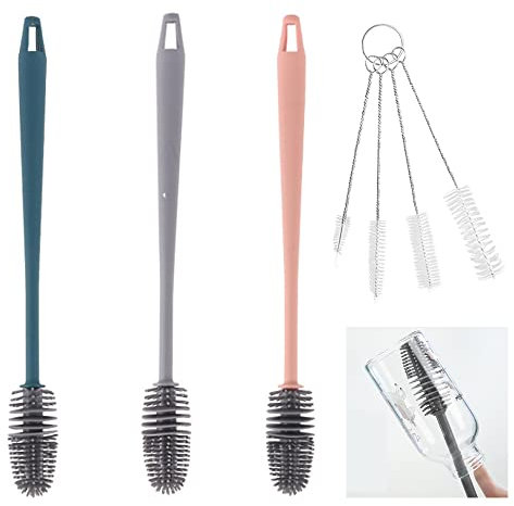 Flaschenbürste, Langstiel Reinigungsbürste, Kleine Reinigungsbürste Set, Silikon Spülbürste, 33 x 3,5 cm, 7 Stück