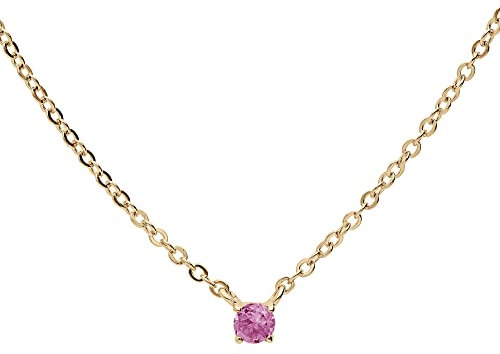 1001 Bijoux Collier plaqué or pendentif pierre véritable tourmaline rose 3mm 38+5cm + écrin (offert)