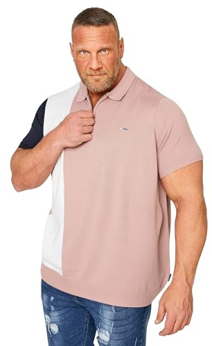 BadRhino Big & Tall Stripe Knitted Polo Shirt - Men's - Plus Size Curve Pink