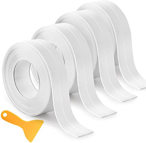 Mooshy 4 Rolls Bath Sealant Strip Self Adhesive Sealant Tape White Sealing Tape Caulk Strip for Bathroom Waterproof Anti-Mould Sealing Tape for Kitchen Sink Toilet 3.2m*2.2cm Simple Seal Tape
