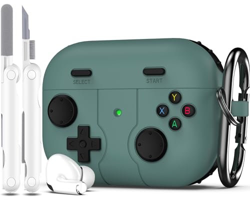 R-fun Hülle kompatibel mit Apple Airpods Pro (2023/2022/2019, 2./1. Gen), (USB-C/Lightning-Kabel), mit Reinigungsset, klassisches Design für Handheld-Spielekonsolen, weiche Silikon-Schutzhülle,Grün