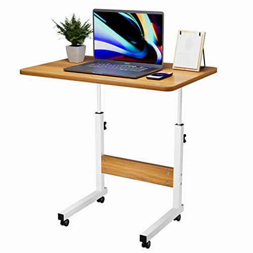 Scrivania Regolabile in Altezza Professionali, Tavolino da Letto per PC con Ruote, 60x40cm Tavolo da Lavoro Mobile, Standing Desk per Ufficio, Camera da Letto, Soggiorno, Divano, Cameretta, Beige