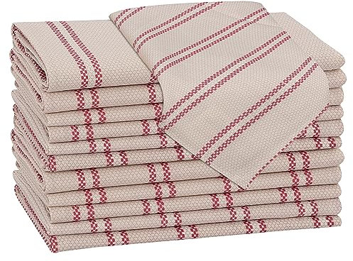 Ruvanti Stoffservietten 12er Set, 45.7x45.7 cm Servietten Tuch waschbar, weich, langlebig, Polycotton Chambray Stoff Dinner Servietten Tuch für Partys, Weihnachten, Thanksgiving, Hochzeiten,Rot Ton