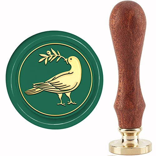 craspire Wachssiegelstempel Taube Olivenblatt Vintage Tier Siegelwachsstempel 30 mm Retro Abnehmbarer Messingkopf Siegelstempel Mit Holzgriff Für Hochzeitseinladungen Valentinstag Geschenkverpackung