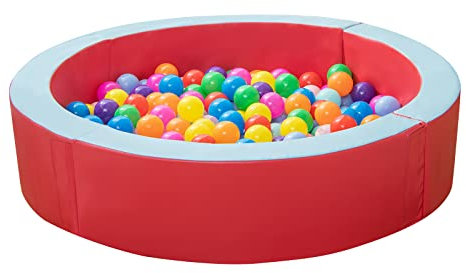 COSTWAY Piscine à Balles en Mousse pour Enfants avec 50 Balles Colorées, Grand Parc à Balles Rond Intérieur & Extérieur avec Surface en PU, 113 x 26 cm pour Enfants de 3 Ans+